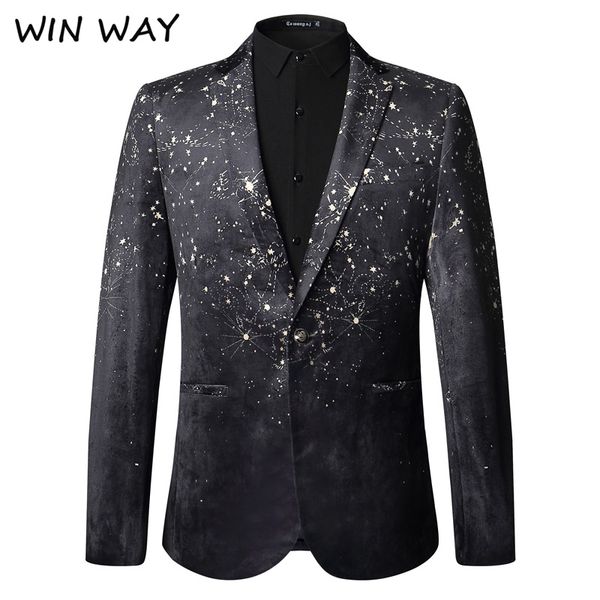 

win way slim jacket 2019 winter casual print suits mens black blazer party dress outfit trendy luxury blazer masculino, White;black