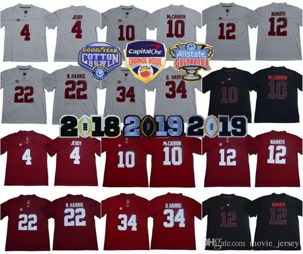 

2019 finals alabama crimson tide 4 jerry jeudy 22 najee harris 34 damien harris 10 aj mccarron 12 joe namath champions college orange bowl, Black