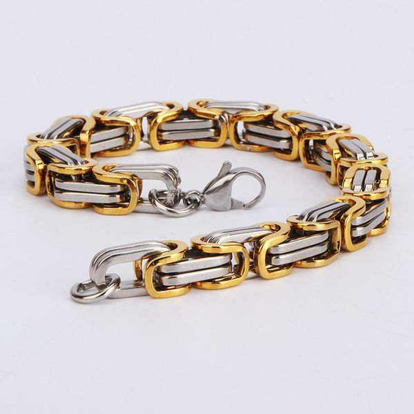 

мода новое звено цепи браслет из нержавеющей стали мужчины тяжелые 8 мм широкий мужские браслеты 2018 велосипедная цепь браслет, Golden;silver