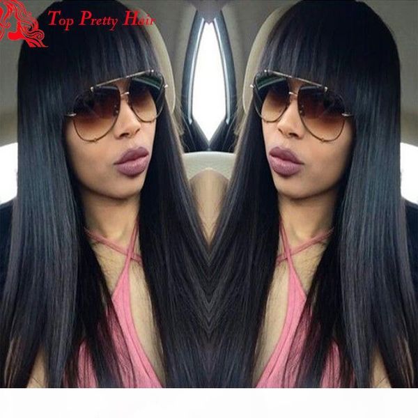 

human hair wig silk straight lacefront peruvian virgin 4x4 inch silk base full lace human hair wigs with bangs, Black;brown