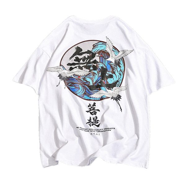 

printed hip hop short sleeve t-shirt men and women harajuku chinese style plus size m-2xl wild loose thin section tee sa-8, White;black