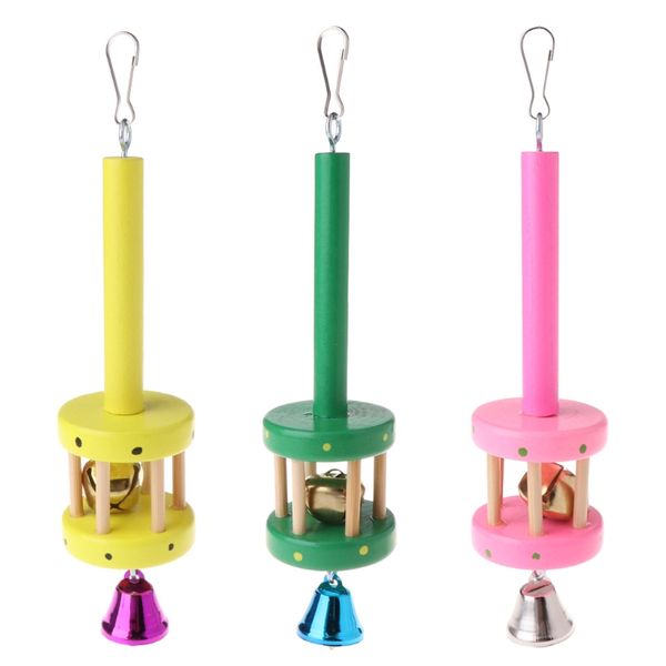 

parrot toys hanging natural wood ring bell sound decorative cage birds parakeet #0725