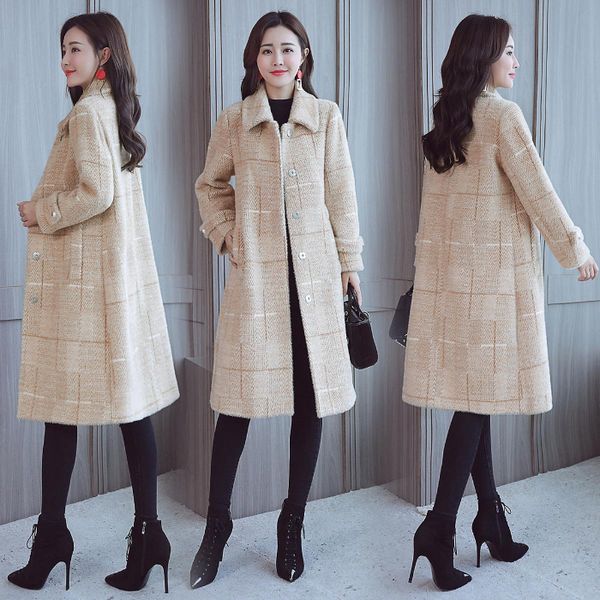 

new wool coat women korean plus velvet thick lady plus long lady autumn womens winter coat extra size windproof warm cashmere, Black