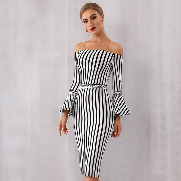 

party dress women clothes 2019 new summer long sleeve women bandage dress flare sleeve white black dress elegant celebrity evening, Black;gray