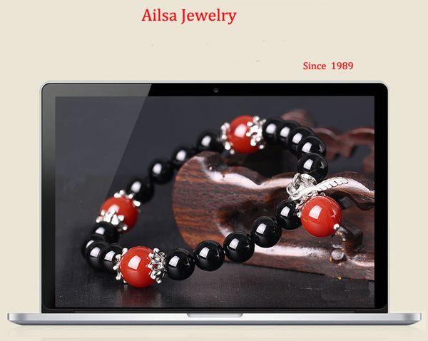 

2015 new constellation bracelet black red onyx and sandstone tibetan silver flowers bracelets for woman lovers bracelet, Golden;silver
