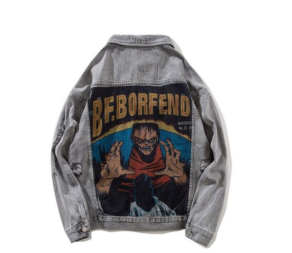 

новый ripped лоскутная джинсовая куртка джинсы streetwear hip hop fahsion дизайнер мужчины vintage омывается джинсовая куртка tops, Black;brown