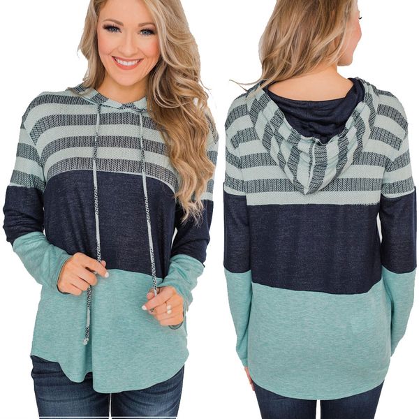 

Women Hoodies Sweatshirts Stripes Green Loose Knit Shirt Design Hoodie Jacket Long Sleeve Contrast Color Sweatshirts Autumn Outerwear