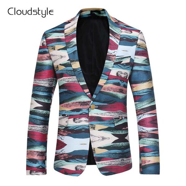 

2018 cloudstyle male blazer fashion own designed colorful printing single button overcoat casual slim fit business men, White;black