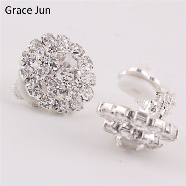 

grace jun(tm) 2017 new arrival double round rhinestone clip on earring no pierced for women party charm fine jewelry bijouterie, Silver