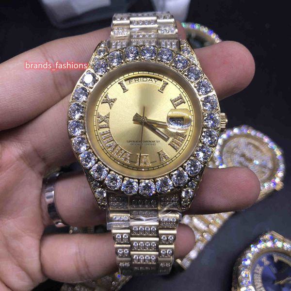 

prong set diamond wristwatch golden face watch 316 stainless steel strap watch automatic mechanica trend watches, Slivery;brown