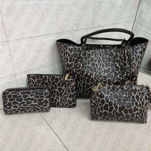 

women brand letters handbag totes wallet purse crossbody bag 4pcs suit pu leopard shoulder bags hand bag coin purses wallets d7308, White