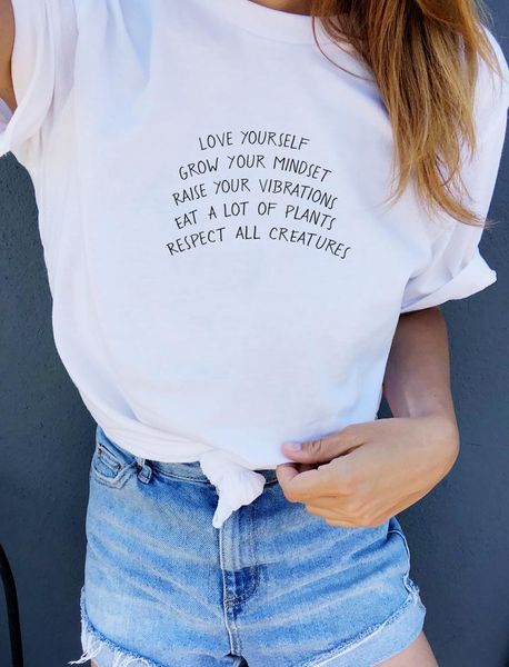 

women fashion camisetas tumblr grunge aesthetic wanderlust t shirt goth quote art love yourself grow your mindset tee slogan, White