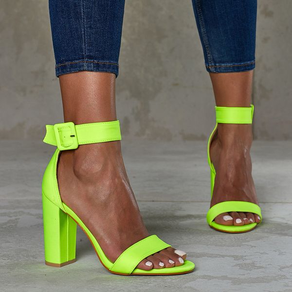 

лето флуоресцентный зеленый peep toe высокий каблук женские сандалии пряжка ремень лодыжки обернуть женские сандалии повседневная обувь разм, Black