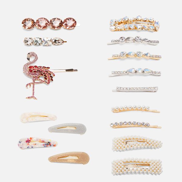

fashionsnoops women hairpin shiny crystal rhinestone hairpin hair clips headdress barrettes for women girl styling tool, Golden;white