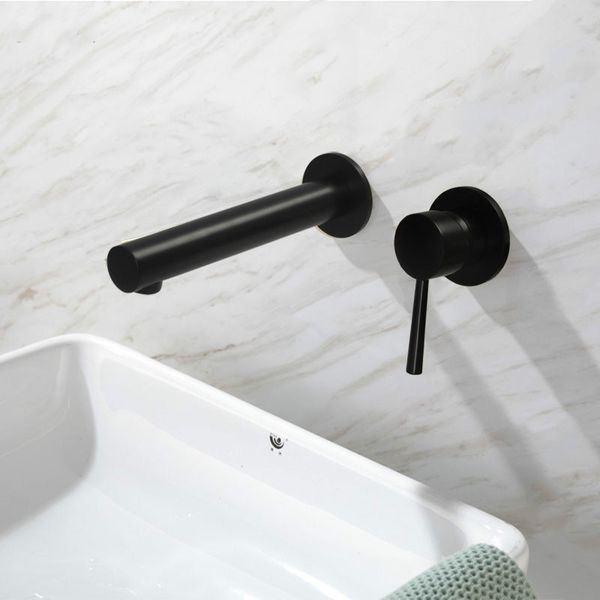 

solid brass matt black bathroom basin faucet simple round styles single handle wall mounted bathroom water mixer tap