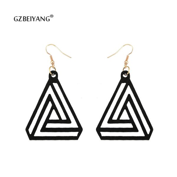 

gzbeiyang vintage wooden pendant earrings 2019 handmade hollow triangle earrings for women jewelry accessories gifts wholesale, Silver