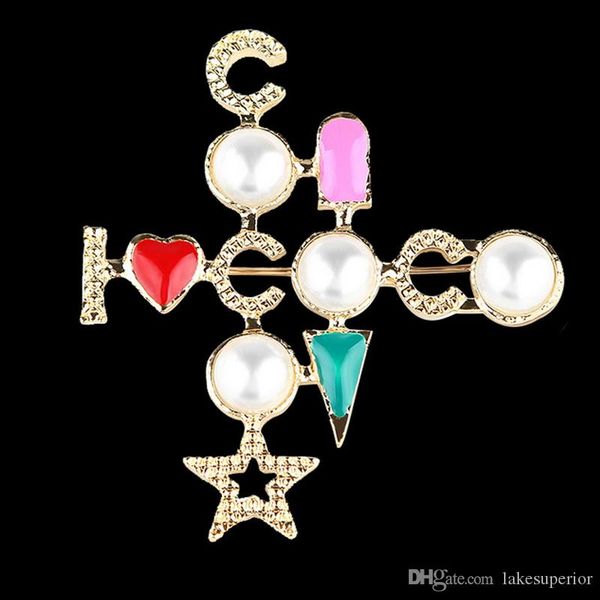 

new arrival pearl cross brooch coco suit lapel pin fashion jewelry accessories gift for love fast shipping, Gray
