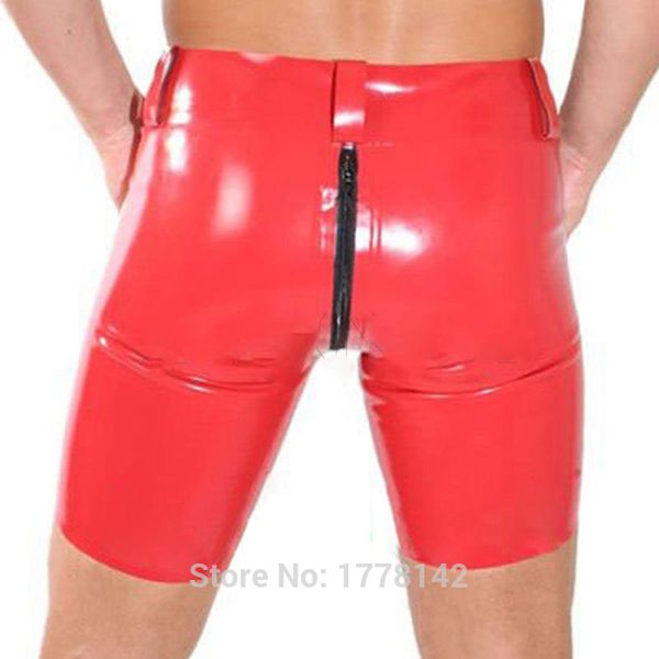 

latex shorts men with crotch zipper latex trousers, Black;white