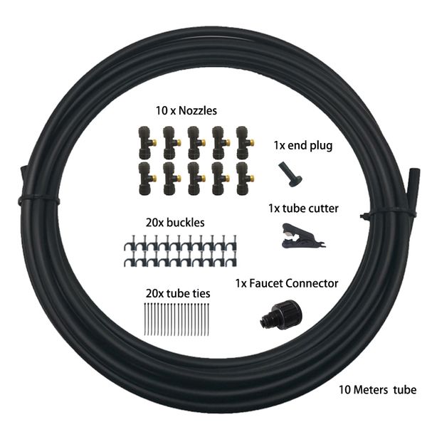 

diy 10m misting kits including 10pcs mist nozzles 10pcs nozzle fittings garden water misting cooling system