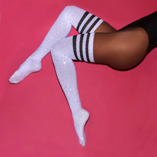 

designer women blingbling stockings brand underwear stockings sock for valentine's day shinning pattern stocking breathable cotton, Black;white