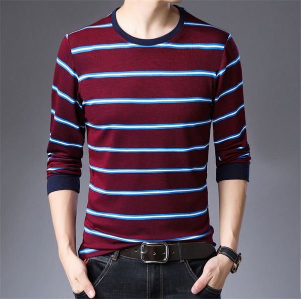

2020 весна мужские полосатый tshirts o шеи длинным рукавом мужской тройники пуловер вскользь straight homme tops, White;black