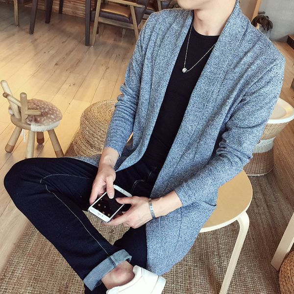 

new fashion casual men's spring and autumn long sweater male sweater coat knit cardigan jacket tide slim warm dustcoat, White;black