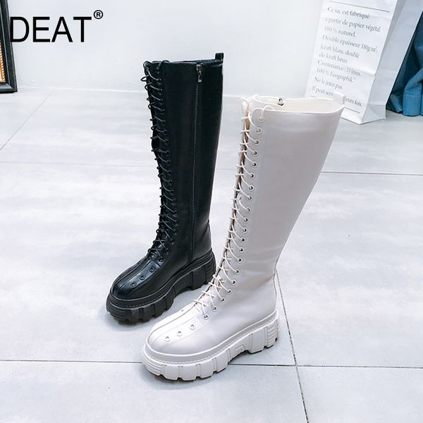 

deat] 2019 round toe bandage personality pu leather velvet shoes women long tube boots new autumn winter fashion tide 10f058, Black