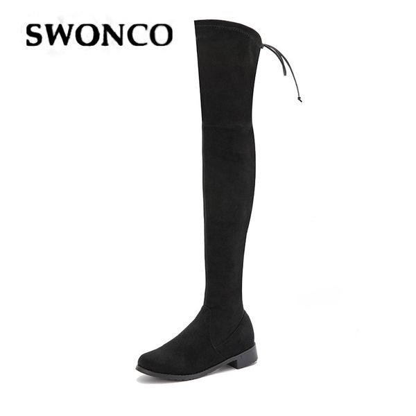 

swonco over the knee boots women's high boots winter velvet fur warm shoes woman 2019 winter casual shoes female tall boot botas, Black
