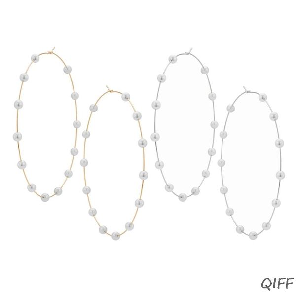 

elegant white pearl large hoop earrings statement for women fashion jewelry, Golden;silver