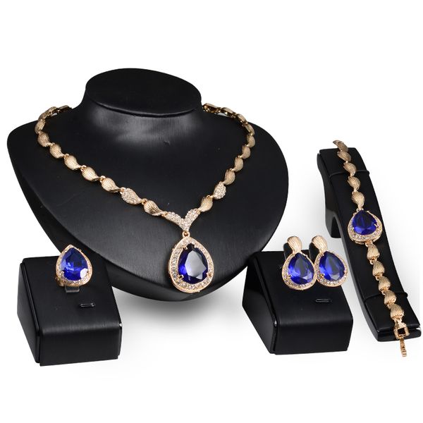 

earrings necklaces bracelets rings jewelry sets fashion women water drop rhinestone 18k gold plated wedding jewelry 4-piece set js039, Slivery;golden