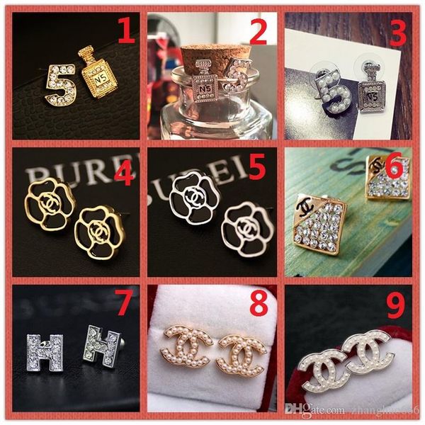 

wholesale price 14k classic designer pearl diamond earrings studs gold silver dangler jewelry accessories party gift a8, Golden;silver