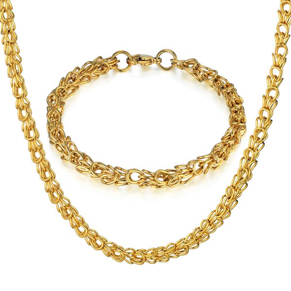 

vintage long gold silver color men women necklace & bracelet set stainless steel crown gold necklace chain hip hop for men