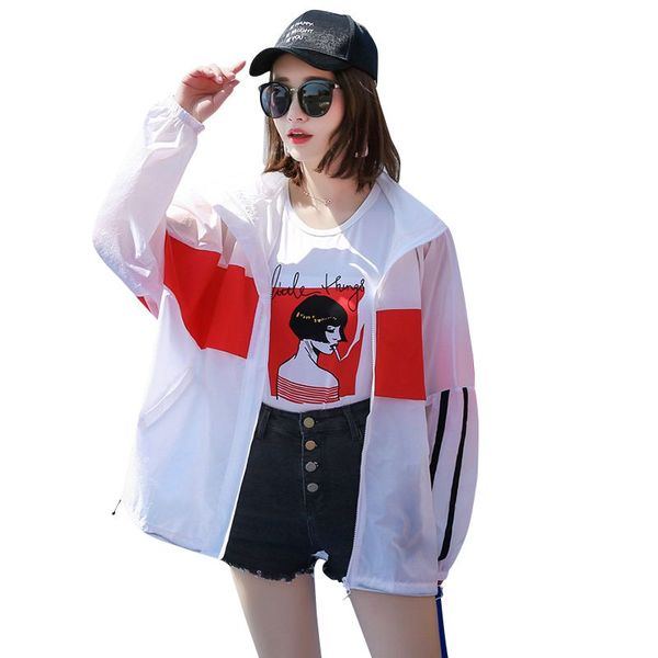 

fashion jacket women concise casual all-match beach style dry fast color-blocked sunscreen jackets, Black;brown