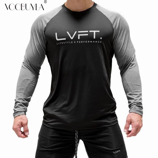 

voobuyla 2019 cotton gym shirt sport t shirt men long sleeve running men workout training tees fitness sport t-shirt, Black;blue