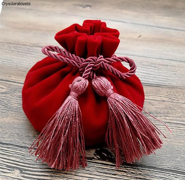 

chinese traditional red velvet gift bags pouches with string decor jewelry packaging bags cases event party tablewares dec
