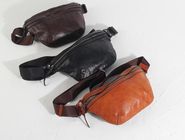 

2019 vintage handmade leisure belt bag cow leather waist bag
