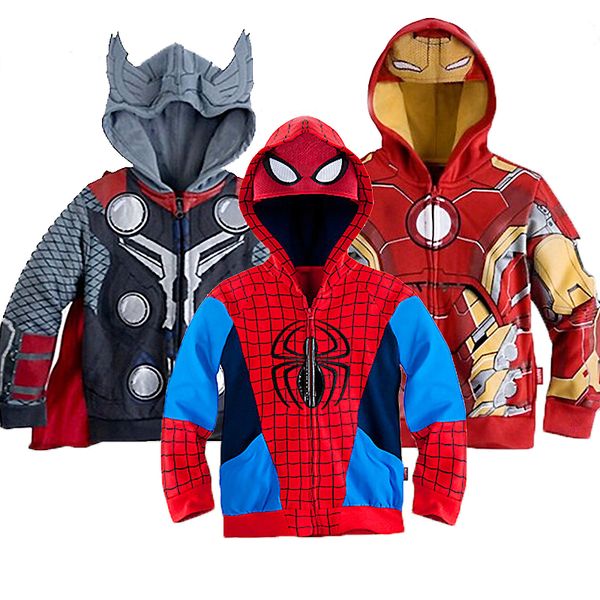 

2019 Boys Hoodies Sweatshirts Avengers Marvel Superhero Iron Man Thor Hulk Captain America Spiderman Sweatshirt Boys Kids Coats