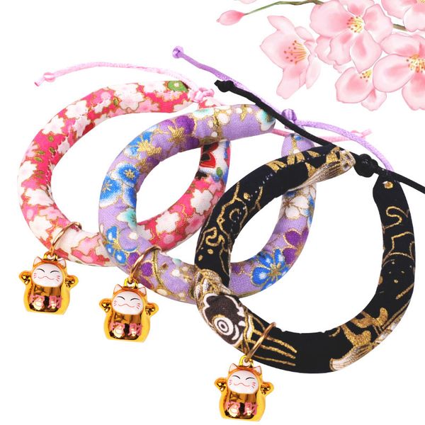 

japanese cat bell collar dog harajuku cute stripe decoration pour chat elastic elegant adjustable cotton dog cat collar kitten