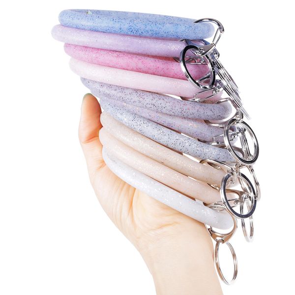 

silicone wrist key ring fashion glitter bracelet sports keychain bracelets bangle round key rings large o keyring jewelry 10styles gga2511, Red;brown