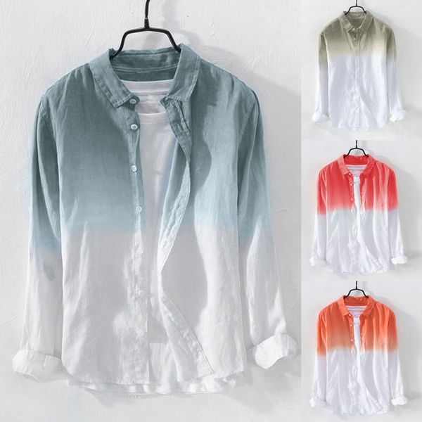

men's summer short sleeve shirt cotton summer mens cool thin breathable lapel collar hanging dyed gradient cotton shirt -3xl, White;black