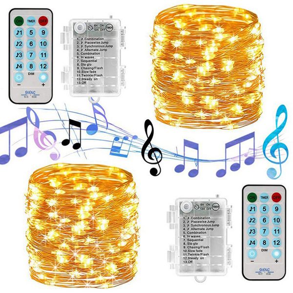

многоцветный огни строки батарейках 33 футов 100leds 8 музыкальный праздник режим освещения с пульт дистанционного управления для xmas вечер
