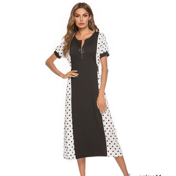 

womens designer wave point stitching casual dress qh49, Black;gray