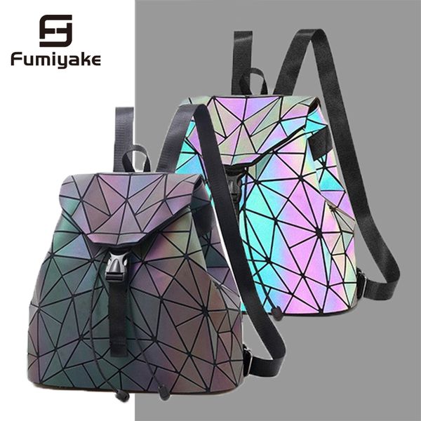 

new women laser luminous backpack mini geometric shoulder bag folding student school bags for teenage girl hologram backpack