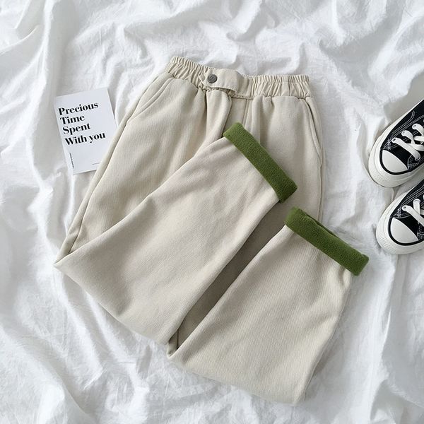 

winter high waist harem pants warm cashmere joggers women pants punk cargo women capris trousers, Black;white