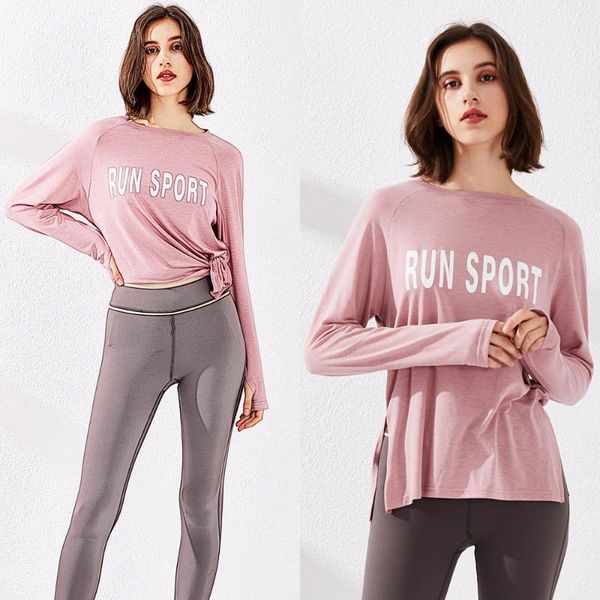 

fashion letter print sport shirt women running fitness gym crop quick dry loose workout for women long sleeve, Black;blue