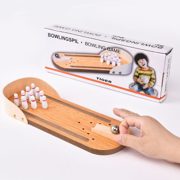Creative Children Adult Fingertip Table Toy Wooden Miniature Bowling Ball Board Game Billiard Table Color Box Packaging Novely Gag Toys Finger Doll Et