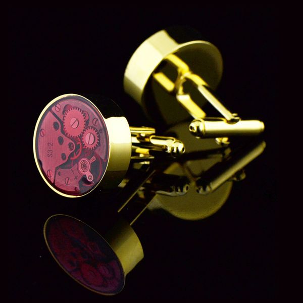 

french shirts cufflinks men's business banquet wedding daily accessories personality watch movement glue metal cuff links gifts, Silver;golden