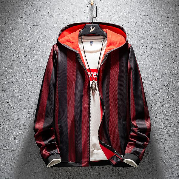 

men's jackets fashion design cool men coat zipper hooded sportwear striped contrast color spring autumn jacket, Black;brown