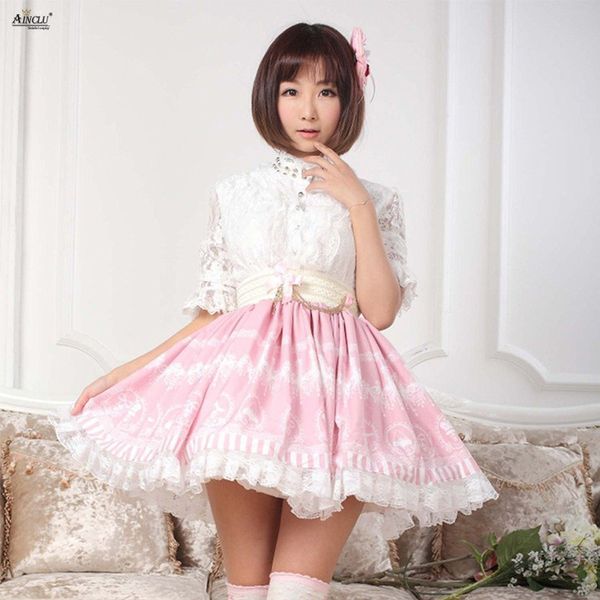 

ainclu customize cosplay lolita skirts pattern printed pink princess sweet style puff lace skirt womens xs-xxl, Black;red