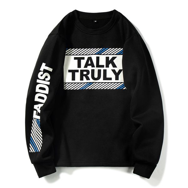 

2 colors mens casual fashion hoodies 2020 new clothing long sleeve letter diagonal print plus velvet pullover sweater eu size s-xxl, Black